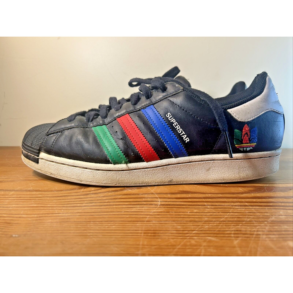 Adidas Superstar J Colorful Stripe Black Leather FW5235 Men's Size 10.5 - Picture 3 of 9